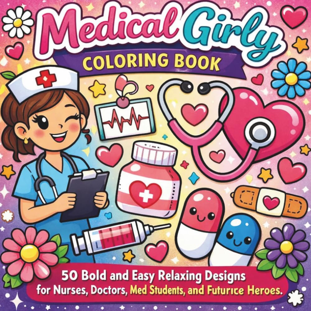 Medical Girly Coloring Book: 50 Bold and Easy Relaxing Designs for Nurses, Doctors, Med Students, and Future Healthcare Heroes: A Cute and Simple ... for Stress Relief and Creative Relaxation