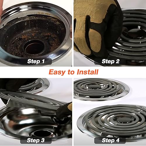 Miniatura 6 de Bandeja de goteo para quemador de estufa eléctrica, 1 sartén grande de 8 pulgadas WB32X10013 y 3 bandejas pequeñas de 6 pulgadas WB32X10012 cromadas