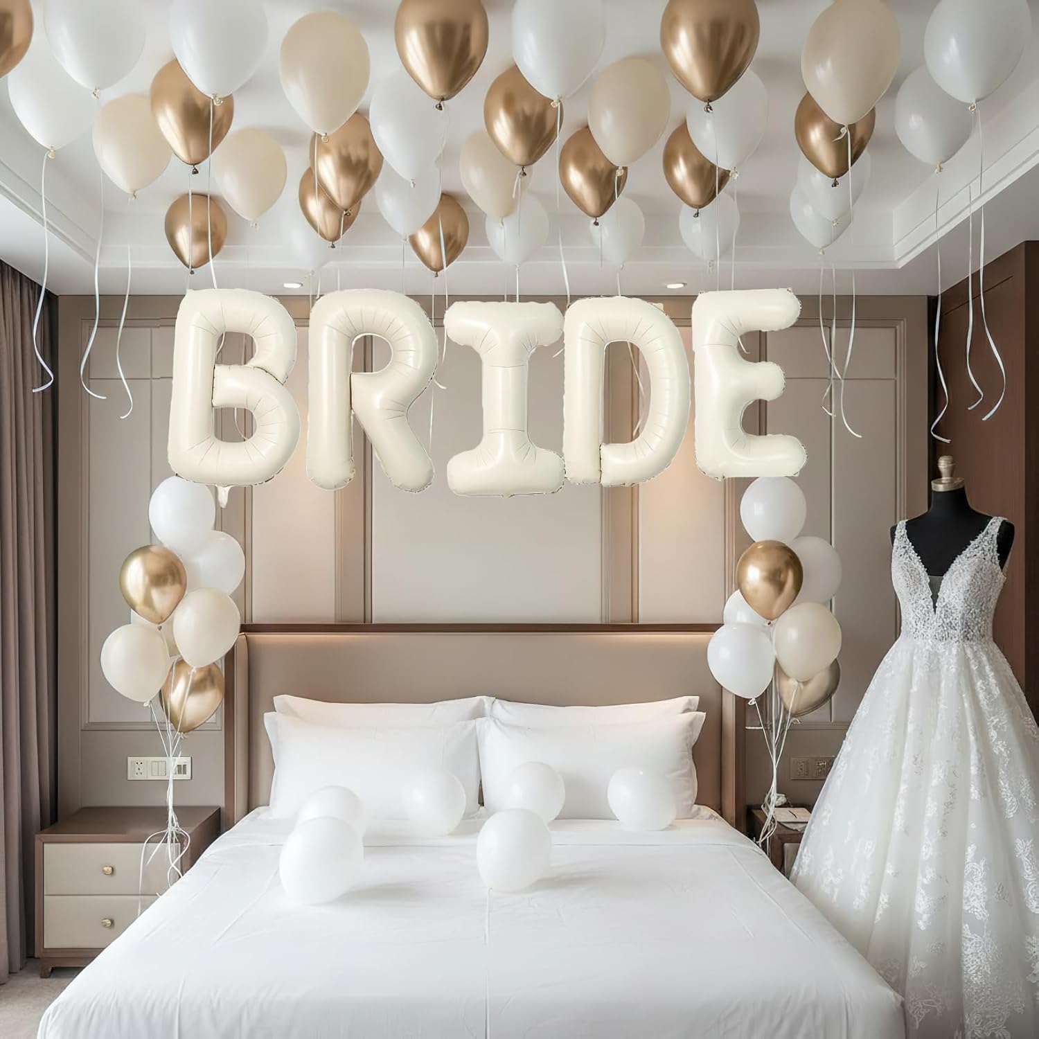 40 Inch BRIDE Balloons Pearl White Sand White and Champagne Gold Balloons With Huge Beige Cream BRIDE Balloon Letter For Bachelorette Barty Engagement Wedding Bridal Shower decorations