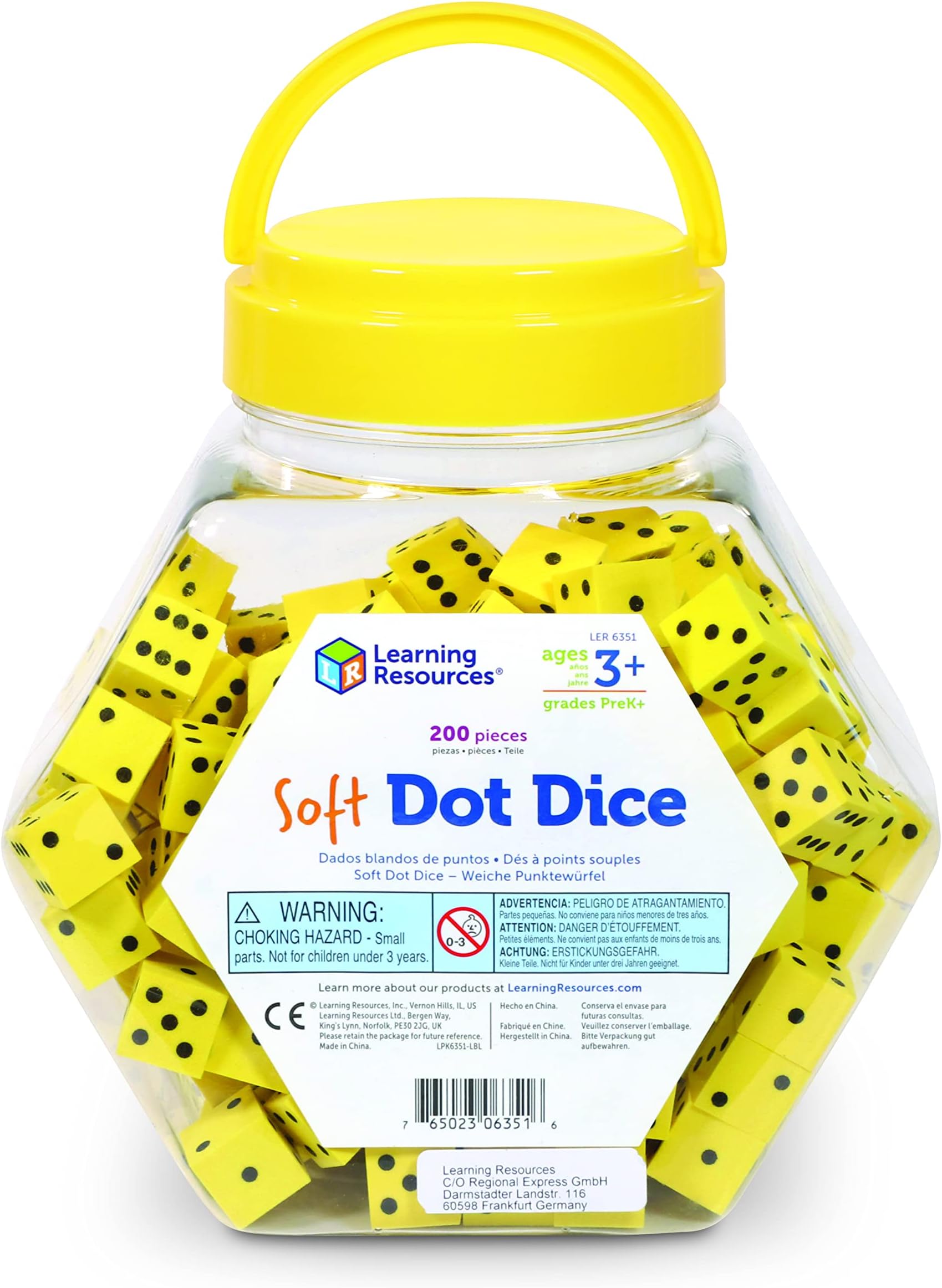 Learning Resources Hands-On Soft Dot Dice Bucket, Classroom or Homeschool Supplies, Set of 200, Ages 3+