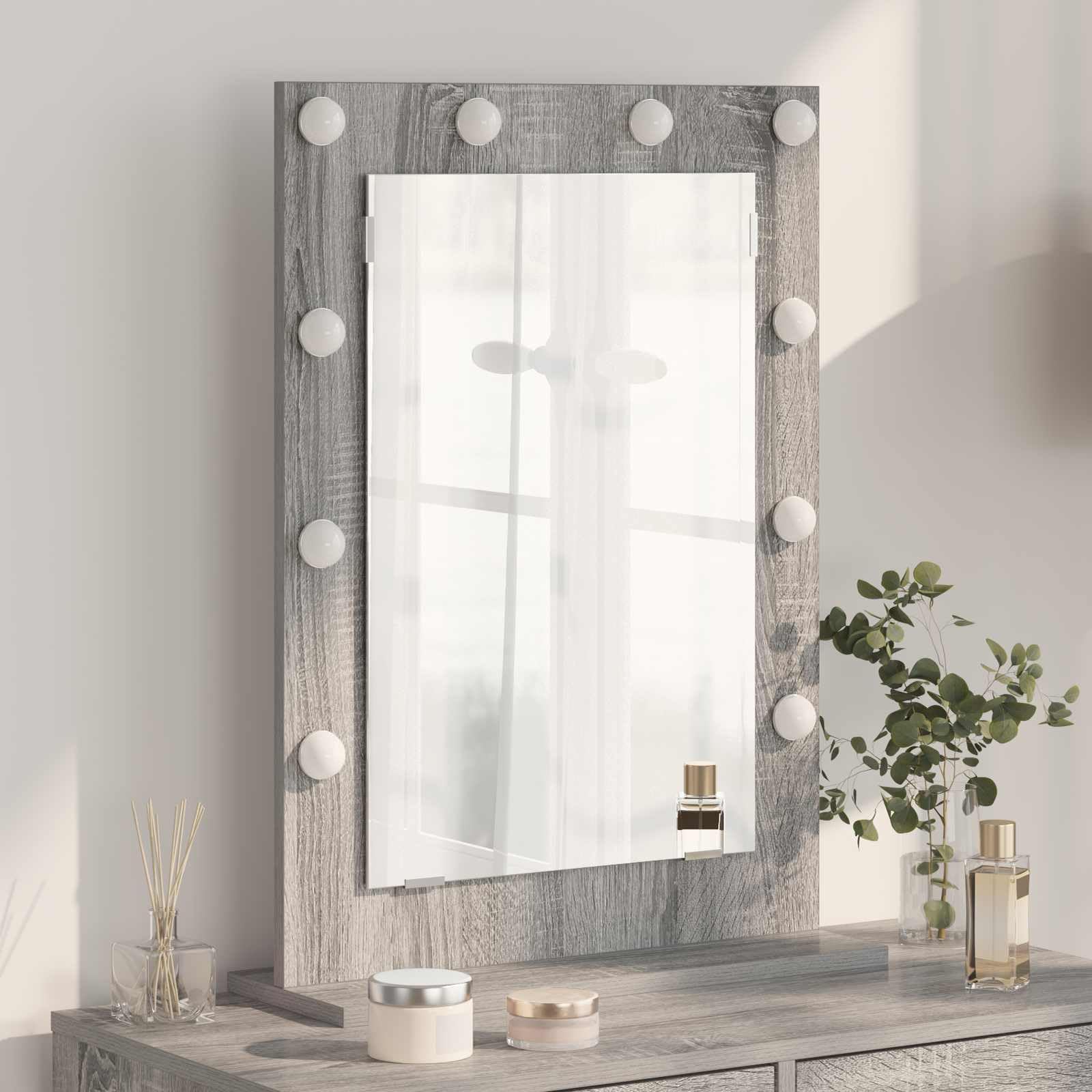 Lustro umywalkowe LED, prostokątne, szare, 70 x 50 x 18 cm, z ciepłym białym światłem, zasilane przez USB, do łazienki i sypialni, montaż ścienny