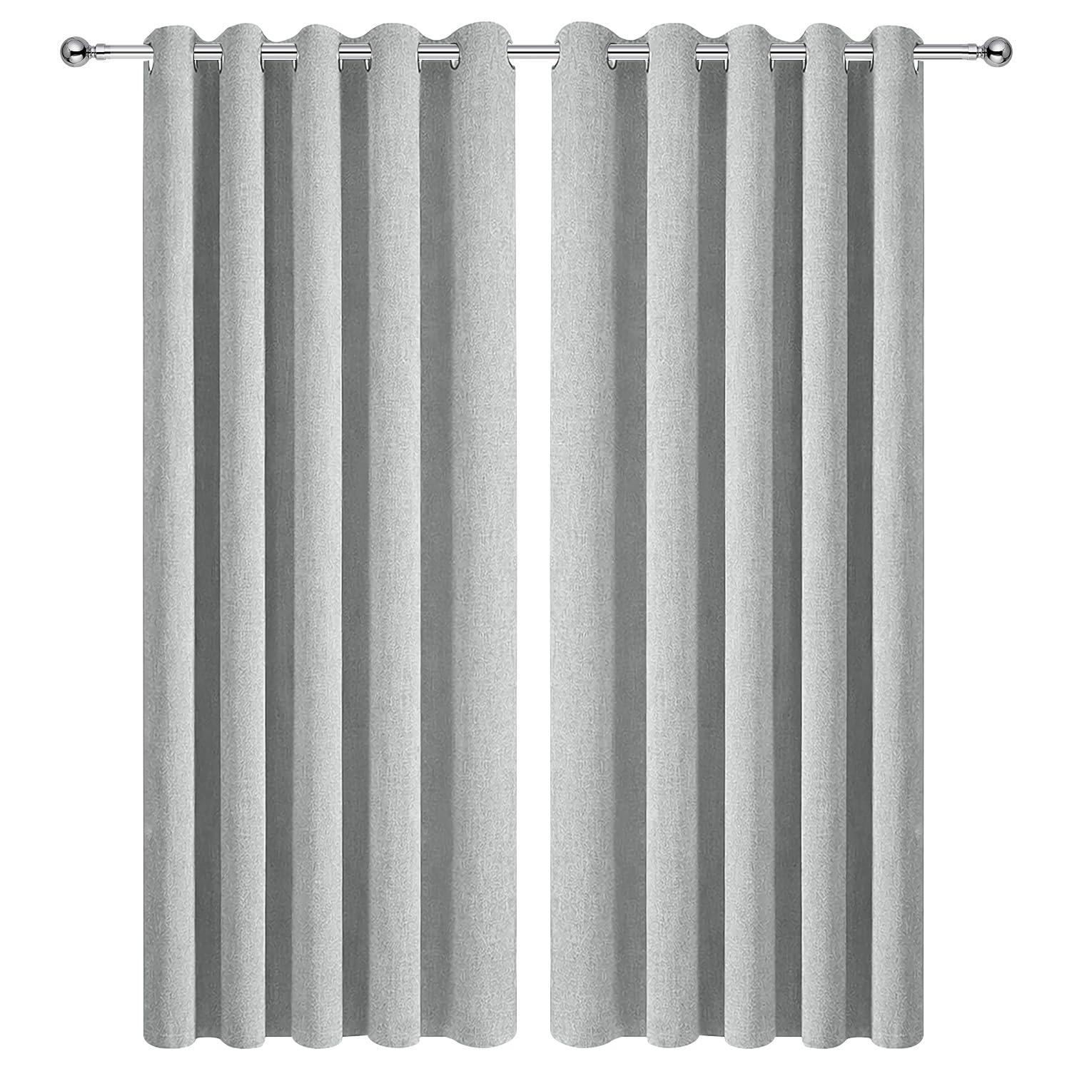 Aspire Homeware Silver 100% Blackout Curtains For Living Room 90X90 Extra Long Linen Curtains Soft Texture Thermal Curtain 2 Panels With Tiebacks