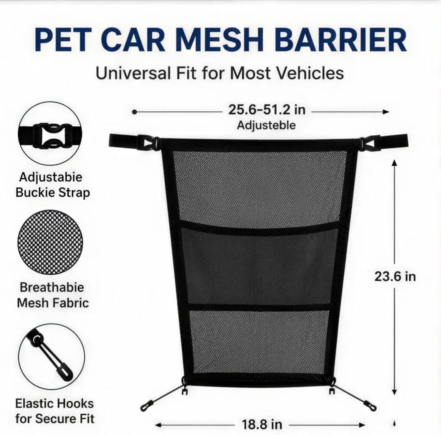 Dog Car Barrier Pet Backseat Net Barrier for Cars SUVs and Trucks Vehicle Dog Barrier Block Pets Safe Driving Protector with Mesh Storage image 2