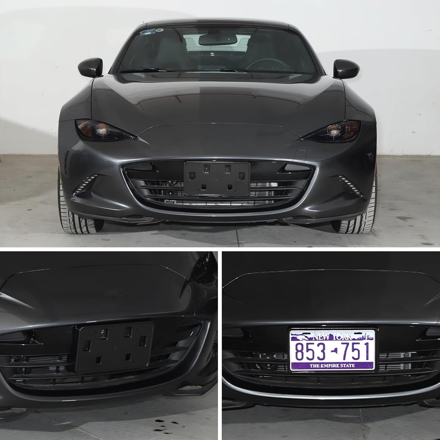 License Plate Frame Bracket for Mazda Miata MX-5 ND 2016-2025 Accessories, Front Bumper License Plate Tag Mounting Bracket Frame Holder, Front Bumper Tag Mount Adapter Replacement ABS (Carbon Fiber)