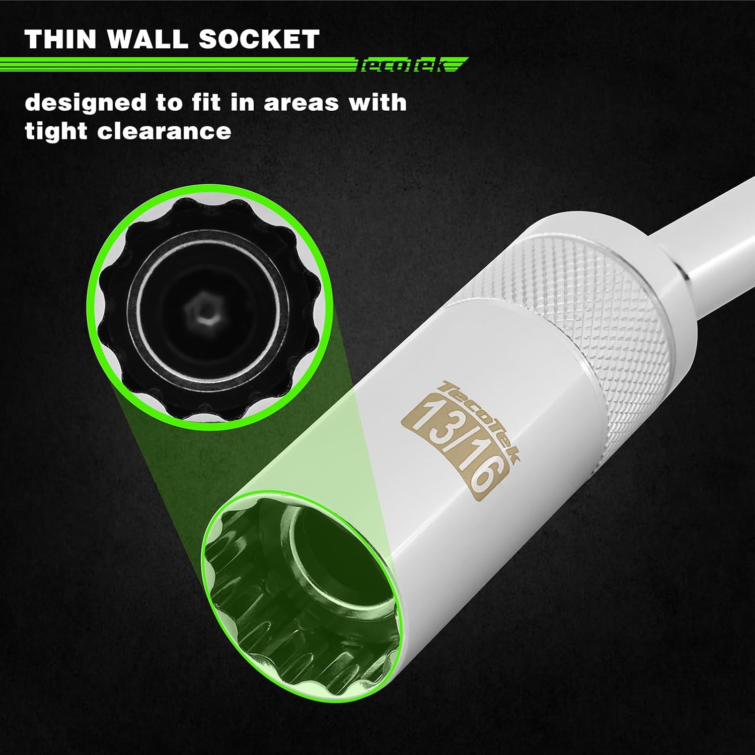 7 Piece 3/8-Inch Drive Magnetic Swivel Spark Plug Socket Set, Includes 9/16-Inch, 13/16-Inch, 5/8-Inch, 14mm Socket, 6-Point &12-Point, CR-V, Enhanced Magnetic Design with Thin Wall Socket