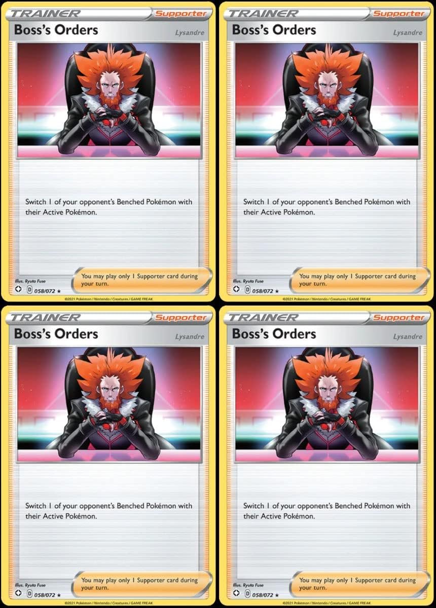 Boss's Orders Lysandre 058/072 - Shining Fates - Rare - Pokemon Trainer Supporter Card Lot - Playset x4