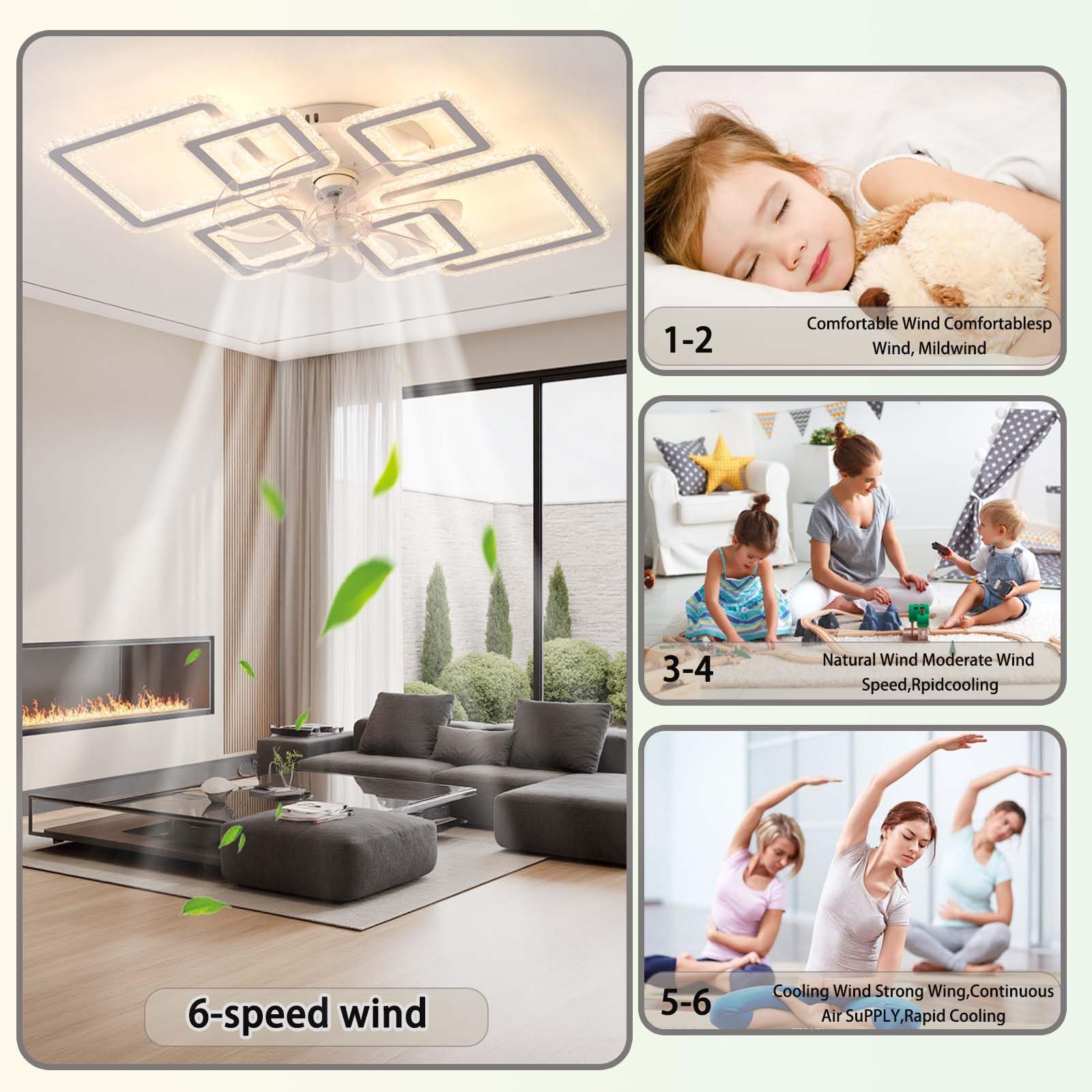LED Ventilatore da Soffitto con Luce 6 Velocità Reversibile Silenziosa Temperatura a 3 Colori Luce Dimmerabile Plafoniera con Ventilatore DotatoTelecomando e ControlloTramite APP ，Bianco