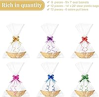 Vista 4 de Yulejo 8 cestas vacías para regalos, cesta tejida de 9 x 7 x 3 pulgadas con 12 lazos coloridos y 12 bolsas de regalo, alimentos, frutas, verduras