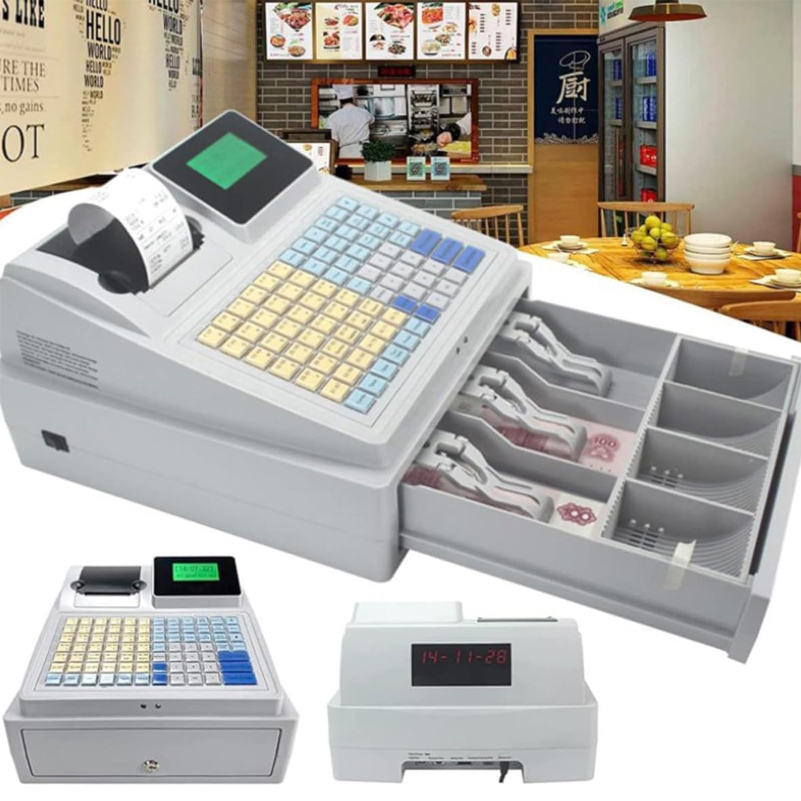 Caisse Enregistreuse Électronique Commerciale À 81 Touches,Caisse Enregistreuse avec Écran LCD Petites Entreprises,Caisse Enregistreuse À 8 LED Numériques pour Restaura