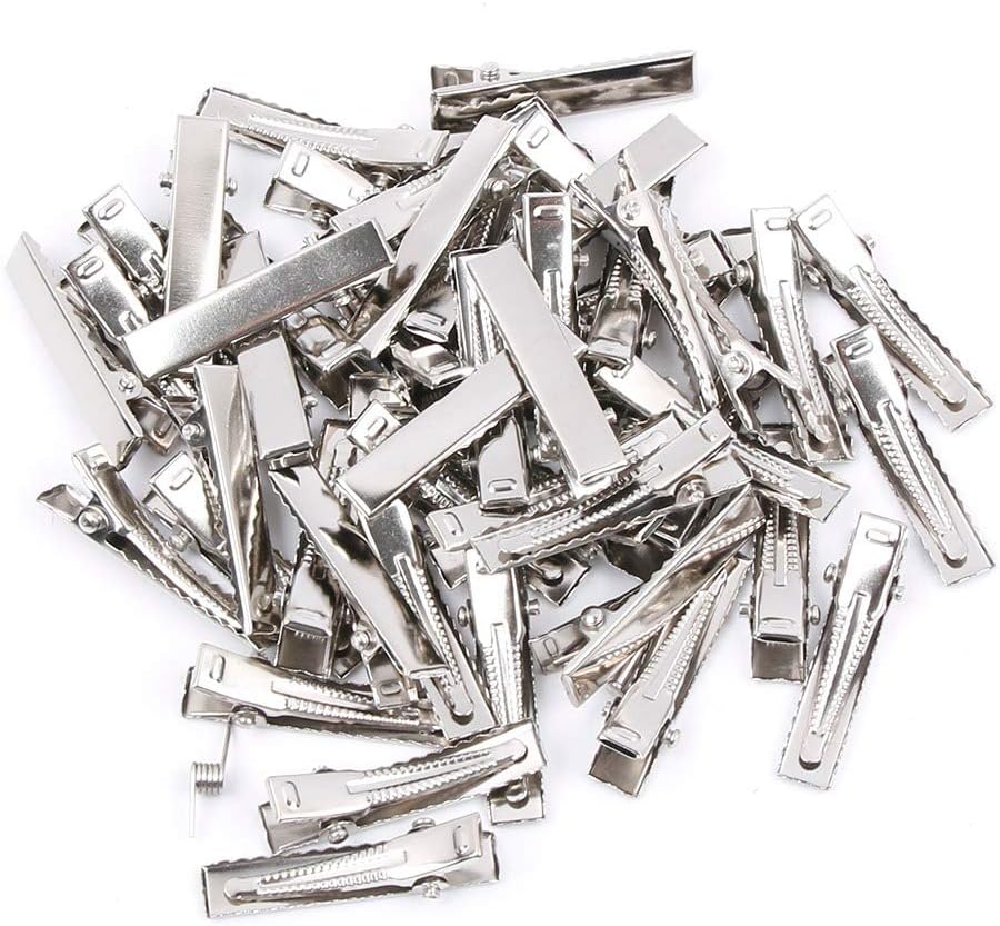 UTENEW 150 Pieces Metal Alligator Hair Clips Single Prong Silver Alligator Clips for Making Bows, Flat Top with Teeth Hairbow Accessory