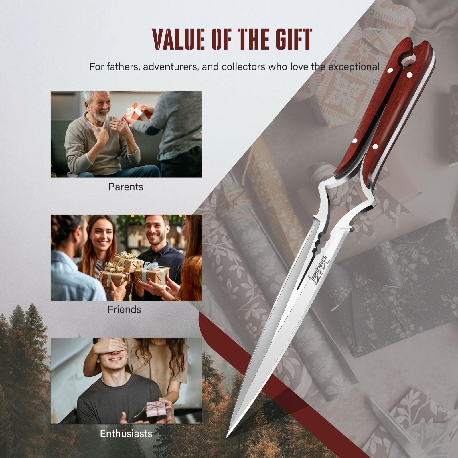 Japaknives Coltello da Esterno Survival Lama Fissa Acciaio M390 Struttura Forata Spessore 5mm Full Tang Campeggio Regalo per Uomini