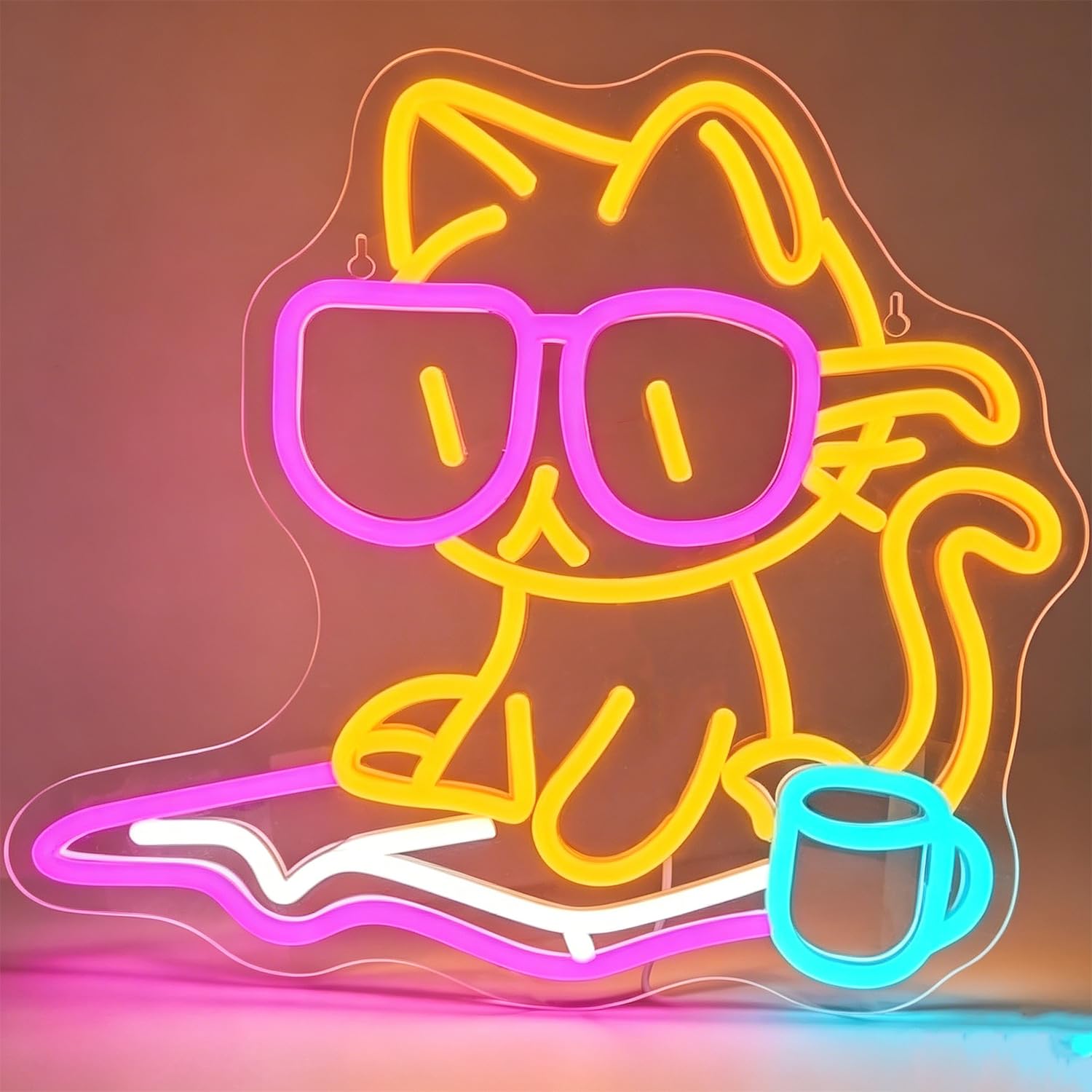 Cat Reading Book Neon Sign LED Neon Cat Sign Light Up for Wall Decor, Dimmable USB Powered Neon Light for Classroom Book Party Library Coffee Bar Decoration Read Room Bookish Gift 12.59”x12.20”