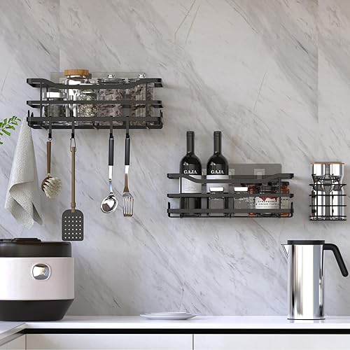 Miniatura 3 de Paquete de 3 estantes de ducha autoadhesivos de acero inoxidable con ganchos, organizador de ducha sin perforación, para colgar de gran capacidad, a