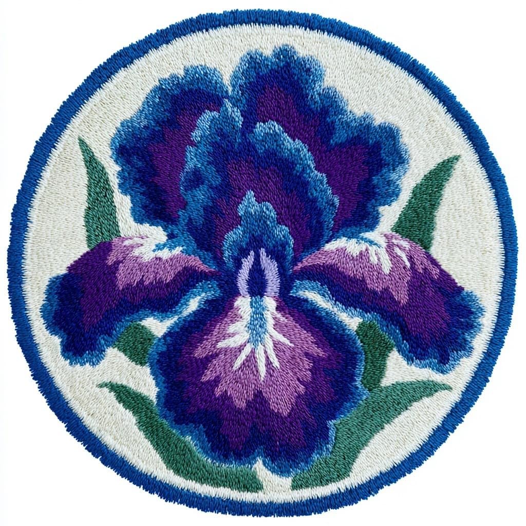 AMBATTERY Round Shape Latch Hook Kits Rug,Iris Flowers