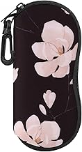 MoKo Sunglasses Case, Portable Soft Neoprene Zipper Case with Belt Clip for Glasses, Frames, Cosmetics, Keys, Pens, Cards, Etc, Black/White Magnolia, One size