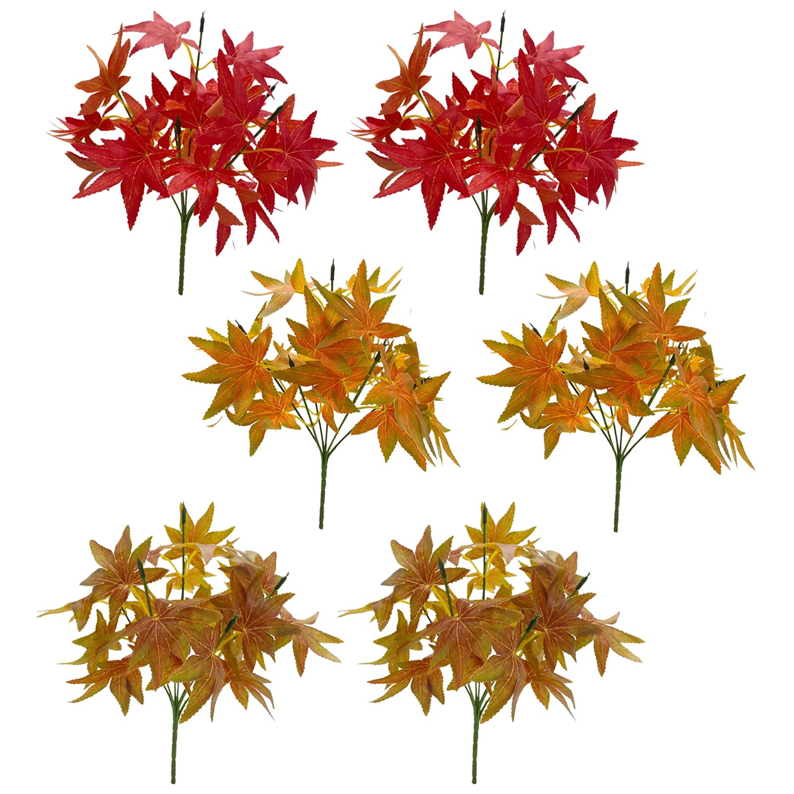 Muiltvoe 6Bunch Artificial Maple Leaf Branches 3 Colors Faux Fall Foliage Picks Silk Maple Leaves with Stem for Home Thanksgiving Mantle Table
