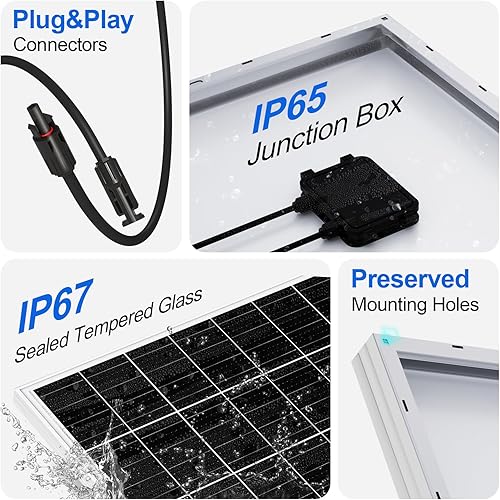 Miniatura 7 de ECO-WORTHY Panel solar de 195 vatios Panel solar monocristalino de 12 voltios Cargador de energía de módulo fotovoltaico de alta eficiencia para