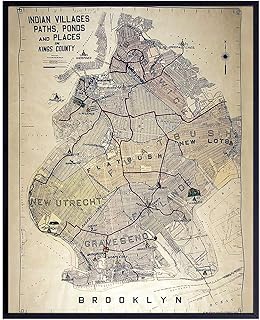 Brooklyn Map Poster Print - 8x10 NY Vintage Style Wall Decor, Home Decoration for Apartment, Office, Living Room, Bedroom - Unique Gift for New York, Manhattan or NYC Fan