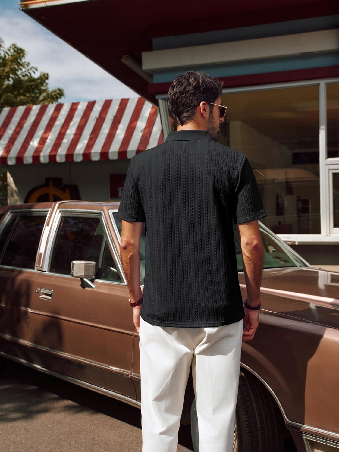 PJ PAUL JONES Mens Polo Shirts Short Sleeve Fashion Textured Polo Shirt Regular Fit Stretchy Golf Shirts - Image 4