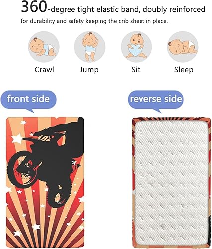 Miniatura 5 de Sábanas bajeras ajustables con temática de motocross, sábanas portátiles para cuna, suaves y elásticas, sábana bajera para colchón de cuna o sábana