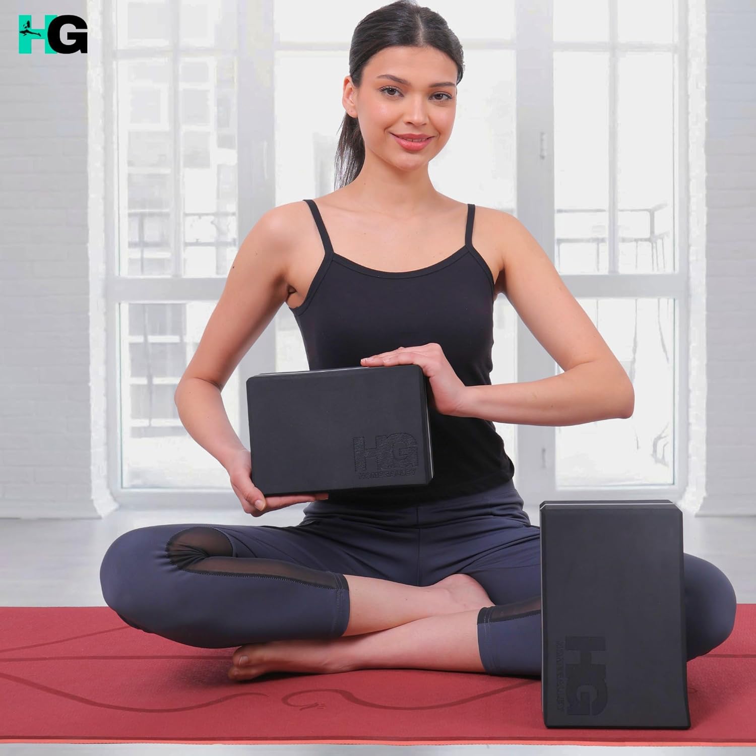 Yoga Blocks Pack of 2 with Belt for Exercise High Density Eva Exercise Block Pair to Improve Strength, Balance, Stretching Yoga Bricks Set with Strap for Women and Men (Black and White)