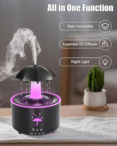 Miniatura 7 de Humidificador estético 2 en 1 difusor de aceite con gota de lluvia giratoria y 7 luces LED de estado de ánimo, humidificador de niebla fría y
