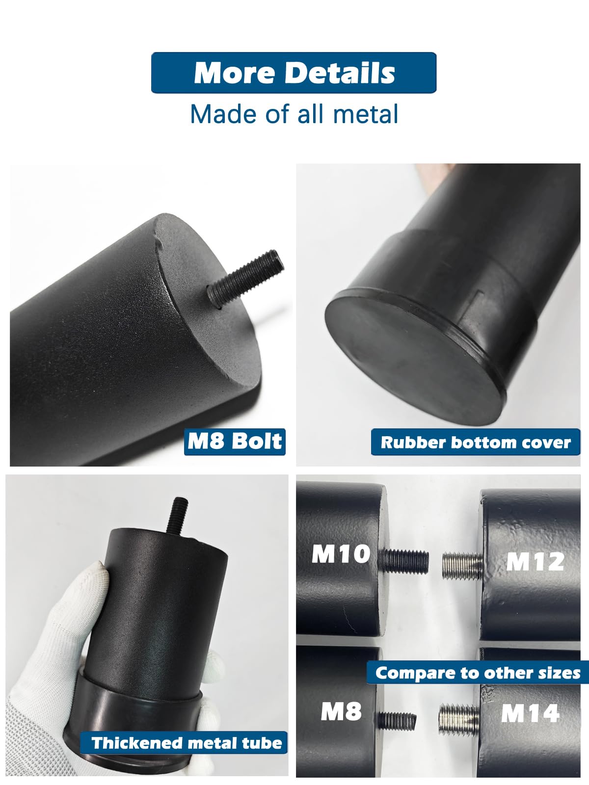 4 inch M8 Threading Heavy Duty Bed Legs Replacement Adjustable Base Platform Screw in Legs,5/16" Bed Frame Support