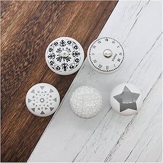 Bezpieczeństwo dekoracyjne uchwyt 1 sztuka Utrukarka Pokrętła Okrągły Biała Szuflada Ceramiczna Szuflada Dziecięca Gwiazda Zegar Cute Drzwi Szafa Uchwyt Meble Sprzęt (Color : Star Image)