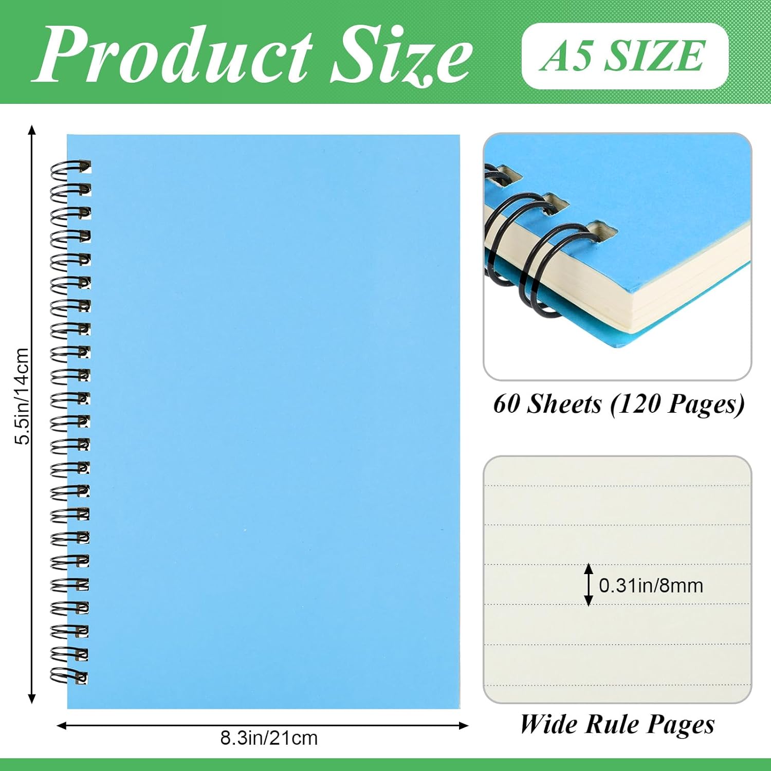 Leelosp 12 Pcs Small Spiral Notebook Lined Spiral Journal College Ruled Notebook Wire Bound Kraft Cover, 120 Pages for Work (Colorful,5.5 x 8.3 Inch)