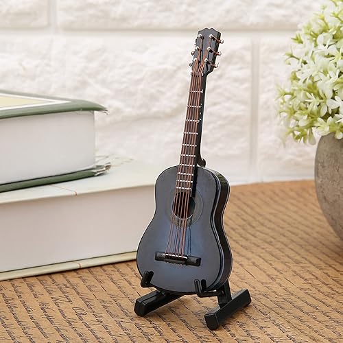 Miniatura 3 de Modelo de guitarra en miniatura, instrumento musical de madera con soporte y estuche, regalo de pequeños adornos de manualidades, azul, 3.9 x 1.4 x