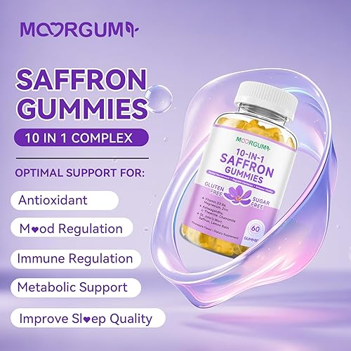 Miniatura 3 de Gomitas de azafrán 10 en 1 regulan cortisol azafrán 88.5 mg Suplemento con vitamina D3, B6, magnesio, zinc, Ashwagandha, L-teanina, manzanilla,