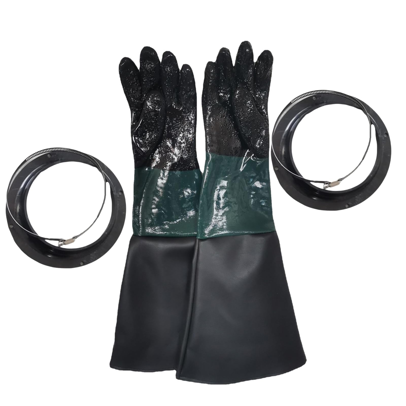 Kalttoy Protective Sandblasting Gloves Long Cotton Lined Work Gloves with Holder Clamp for Sandblast Cabinet Use Arm Protective