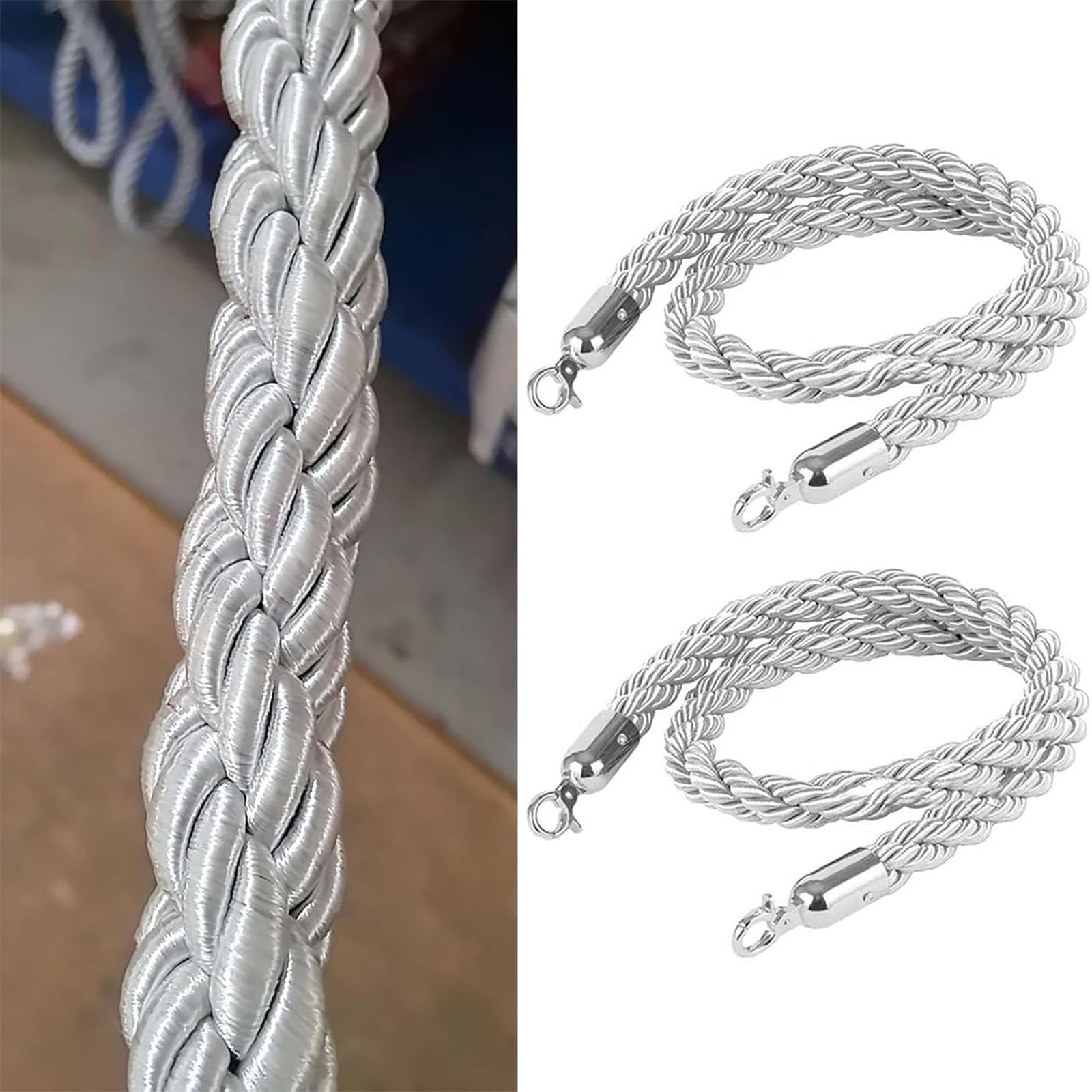 Ghkryd Silver Hook Barrier Rope, Crowd Control Stanchion Rope,Hemp Braided Ropes For Hotel Carpet Event Decor,Indoor Outdoor Queue(,2.5M/8Ft)