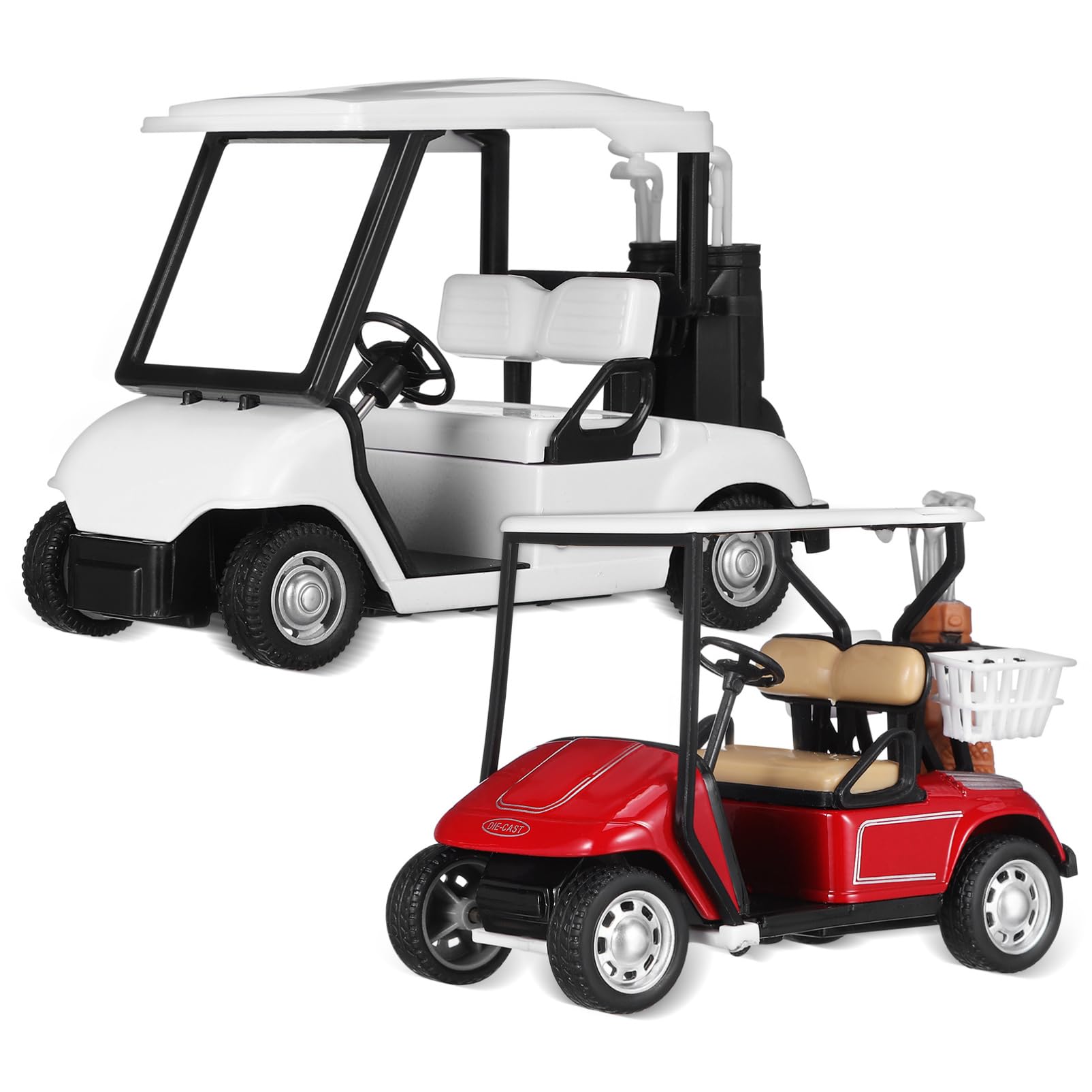 Toddmomy Mini Golf Cart Toy Cars 2-Pack with Metal Pullback Action Realistic Details Indoor Outdoor Play Figures for Kids and Adults