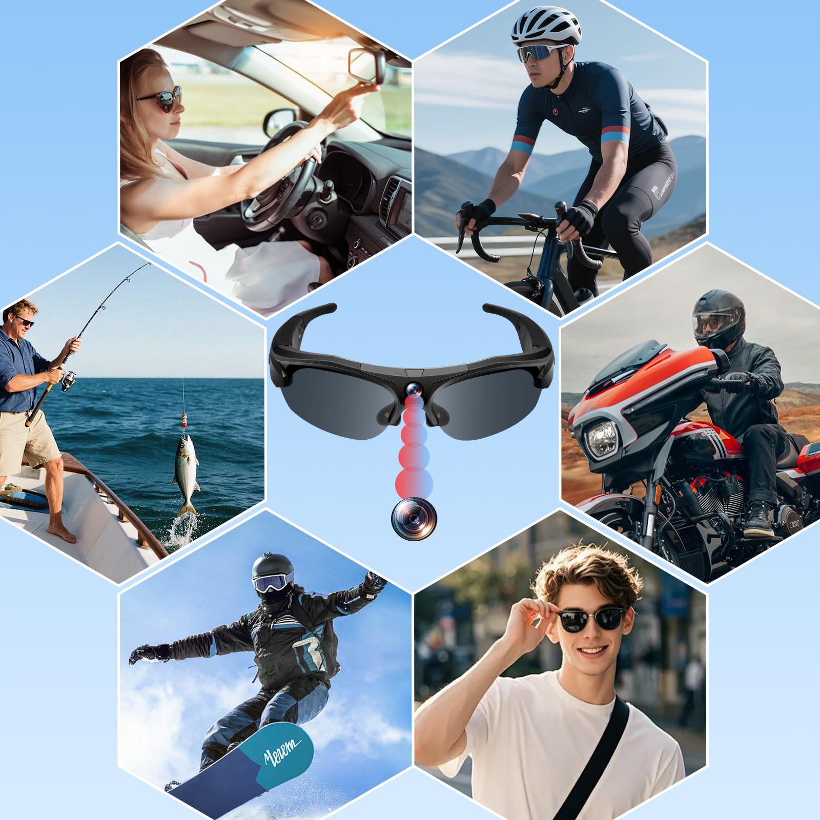 TANGMI Lunette Camera Sport 1080P HD Grand Angle 120° WiFi Enregistrement 2 Heures Cyclisme Ski Plein Air