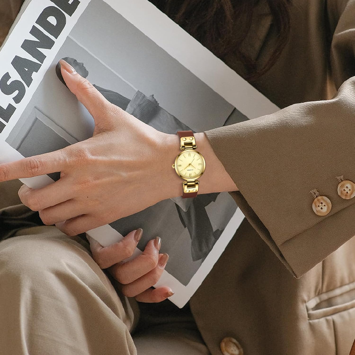 BEN NEVIS Watches for Women Elegant Classic Small Gold Leather Watch Easy Reader Women's Wrist Watches - Image 3