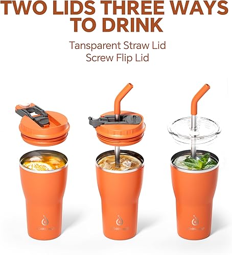 Miniatura 4 de Ideus Vaso aislado con tapa y pajilla, de acero inoxidable, de doble pared al vacío, a prueba de fugas, taza de café de viaje, apto para portavasos