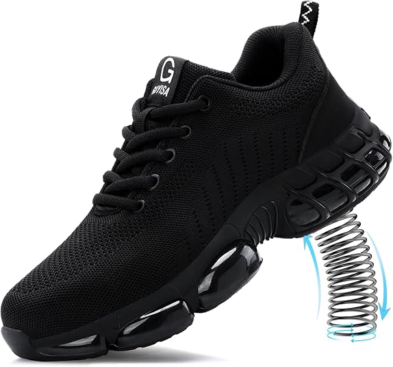 Steel Toe Shoes for Men Lightweight Work Shoes Safety Shoes Air Cushioned Steel Toe Sneakers Indestructible Steel Tennis Toe Shoes Construction Industrial Work Safety Sneakers