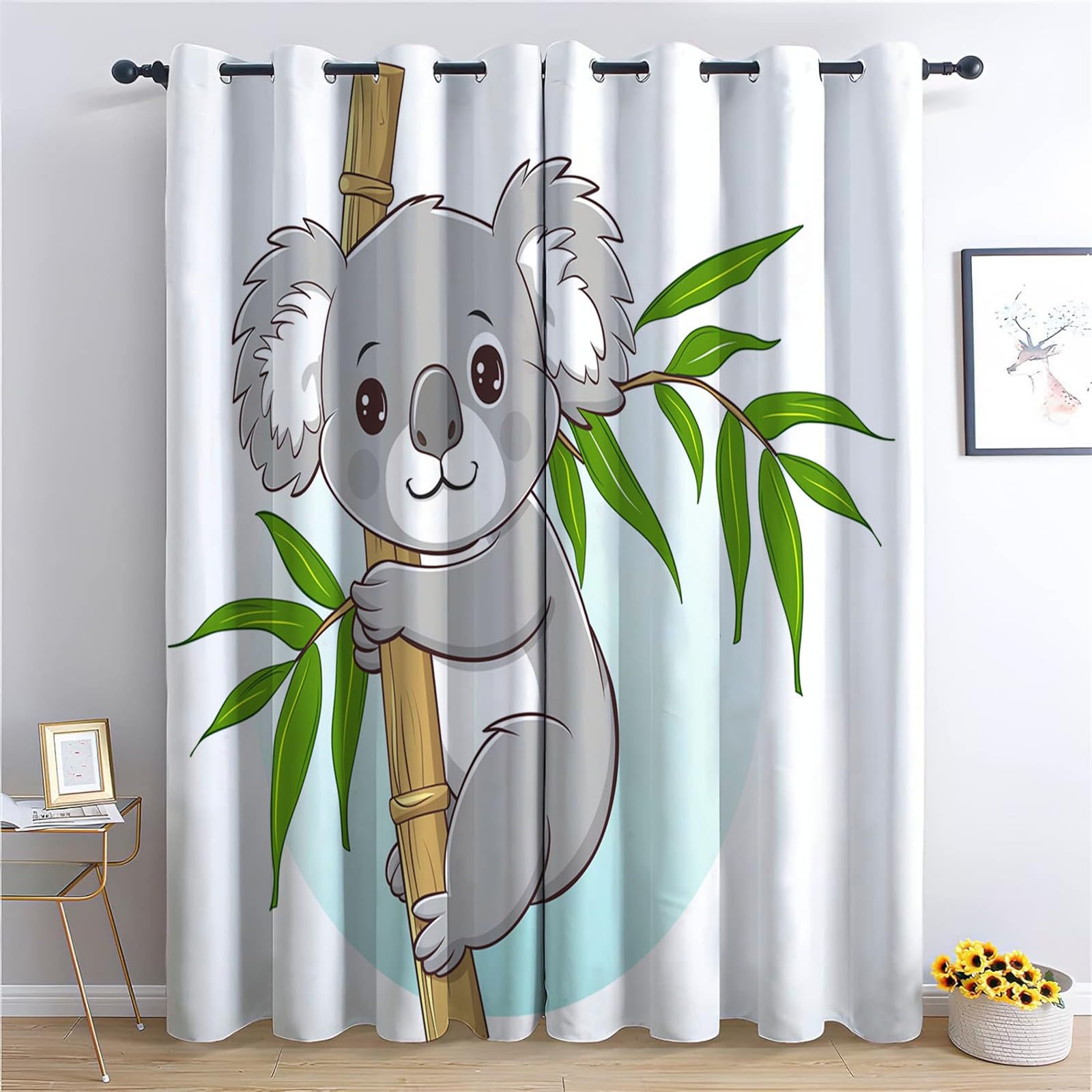 Verdunklung Svorhänge Schlafzimmer H215 x B220 cm, Cartoon Tier Koala Thermo Isolierte Vorhänge, Waschbarer Hellfarben Polyester Vorhan, Anwendbar Kinderzimmer und Wohnzimmer