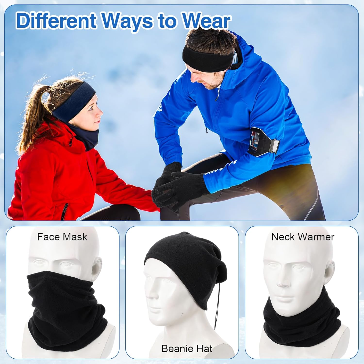 Eurzom 36 Pcs Winter Ear Warmer Headband Warmer Fleece Neck Gaiter Touch Screen Knit Gloves Set Earmuffs Face Mask Scarf Full Finger Gloves for Men Women Cold Weather Ski Running Cycling - Image 4