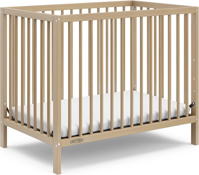 Graco Teddi 4-in-1 Convertible Mini Crib with Bonus Mattress, Driftwood | GREENGUARD Gold Certified, 2.75-Inch Water Resistant Mattress Included, Small Spaces Crib, Easy 30-Minute Assembly