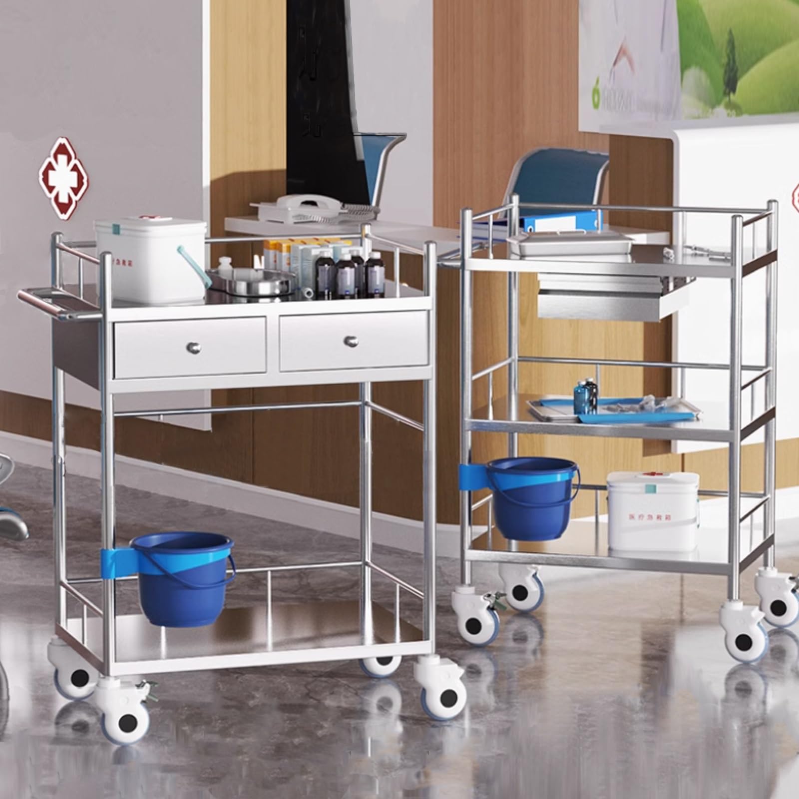 Wózek narzędziowy do kuchni i gastronomii, mobilny wózek do serwowania, do kliniki dentystycznej, uniwersalne rozwiązanie do przechowywania na kółkach, 66 cm.