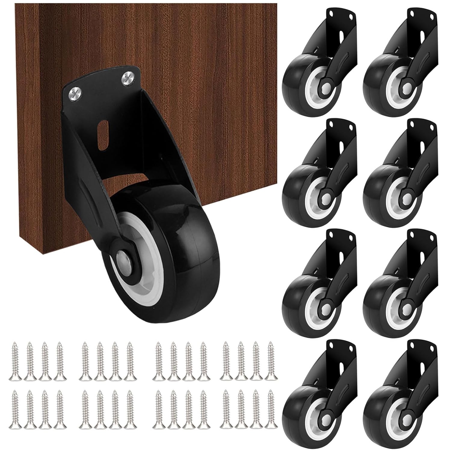 8Pcs Small Gate Wheel 2 Inch Wooden Gate Wheel, Anti-Sag Door Bottom Support Wheels with Mounting Screws, Vertical/Bottom Mounting Furniture fix Rollers