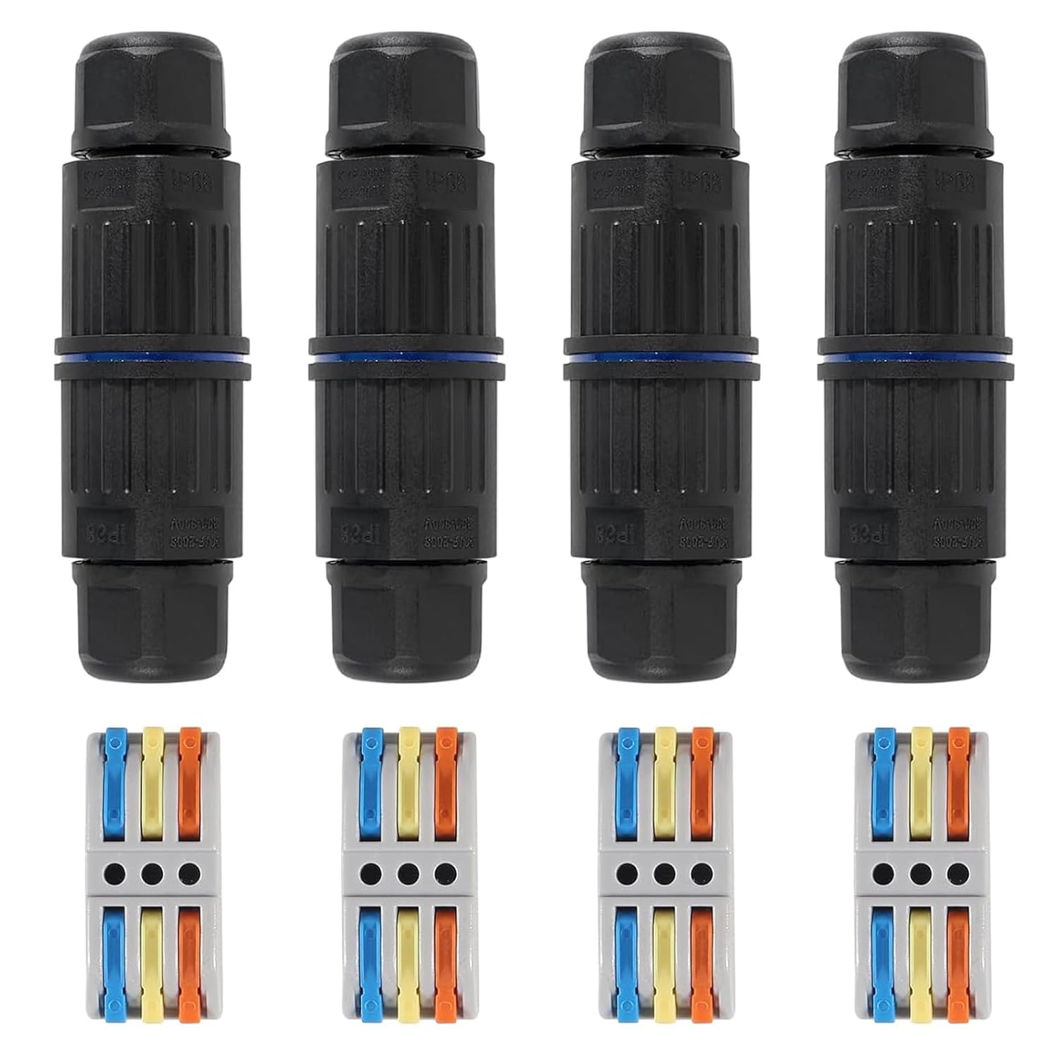 4pcs Upgraded Junction Box Outdoor Waterproof IP68, CDF 2P 2Pole Wire Connector, Replaceable Lever Wire Connectors for AWG 28-12, Quick Screwless Installation Black (2 PIN)