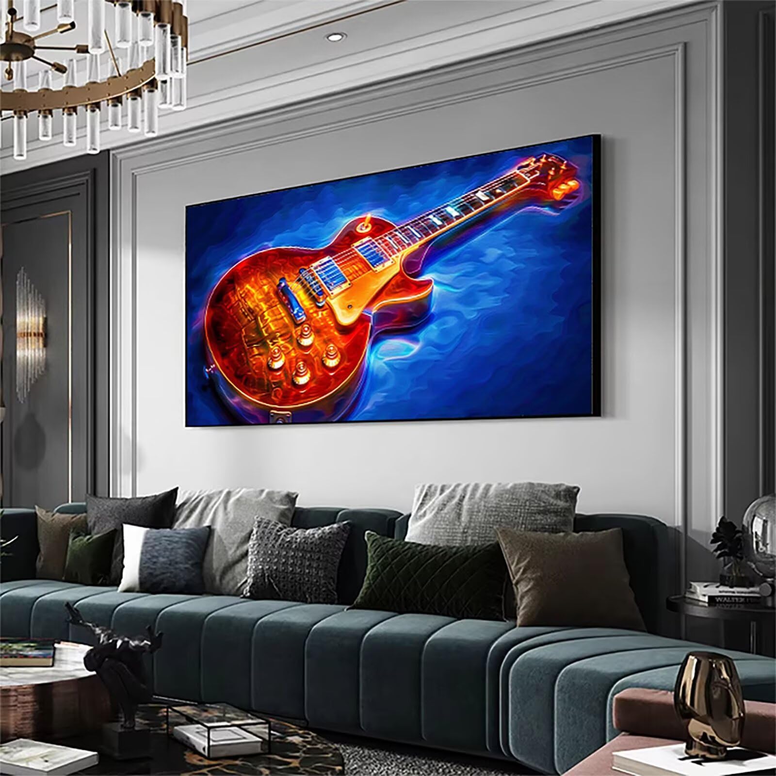 Chitarra, Kit per Dipingere con i Numeri, Contiene Tavola Prestampata 70x140cm, Pennello, Colori e Accessori, Gioco Creativo e Relax per Adulti 14+ Anni, Dipingere con i Numeri Bambini Musica 3-L9