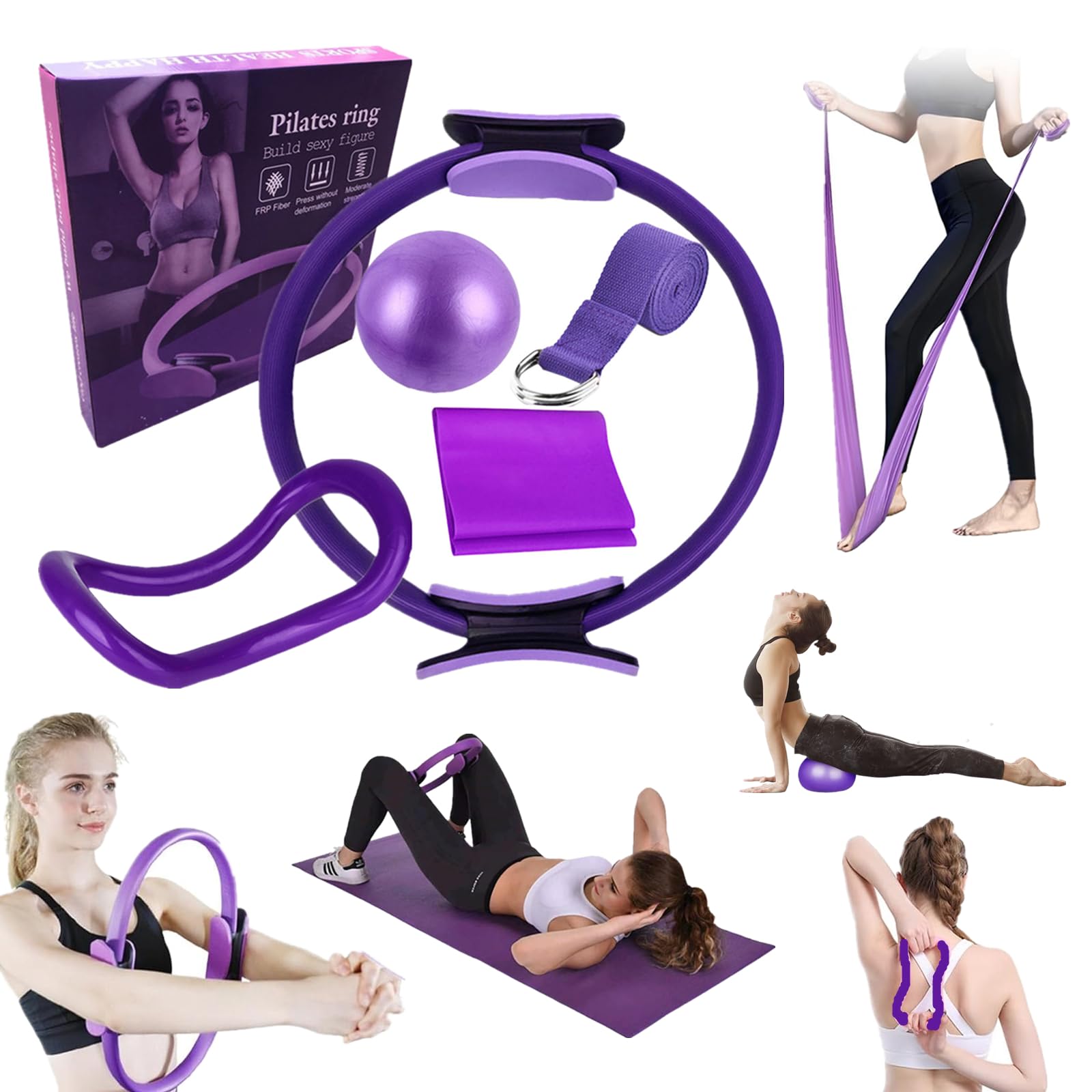 Générique Kit de Pilates Yoga – Kit de Pilates à domicile, kits de yoga et pilates, accessoires de yoga, bande de résistance pour pilates, anneaux de Pilates pour jambes, bras et cuisses