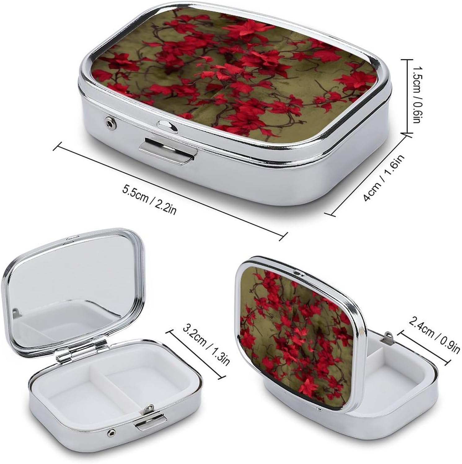 Red Flower Vine Travel Pill Organizer Pill Case image 2