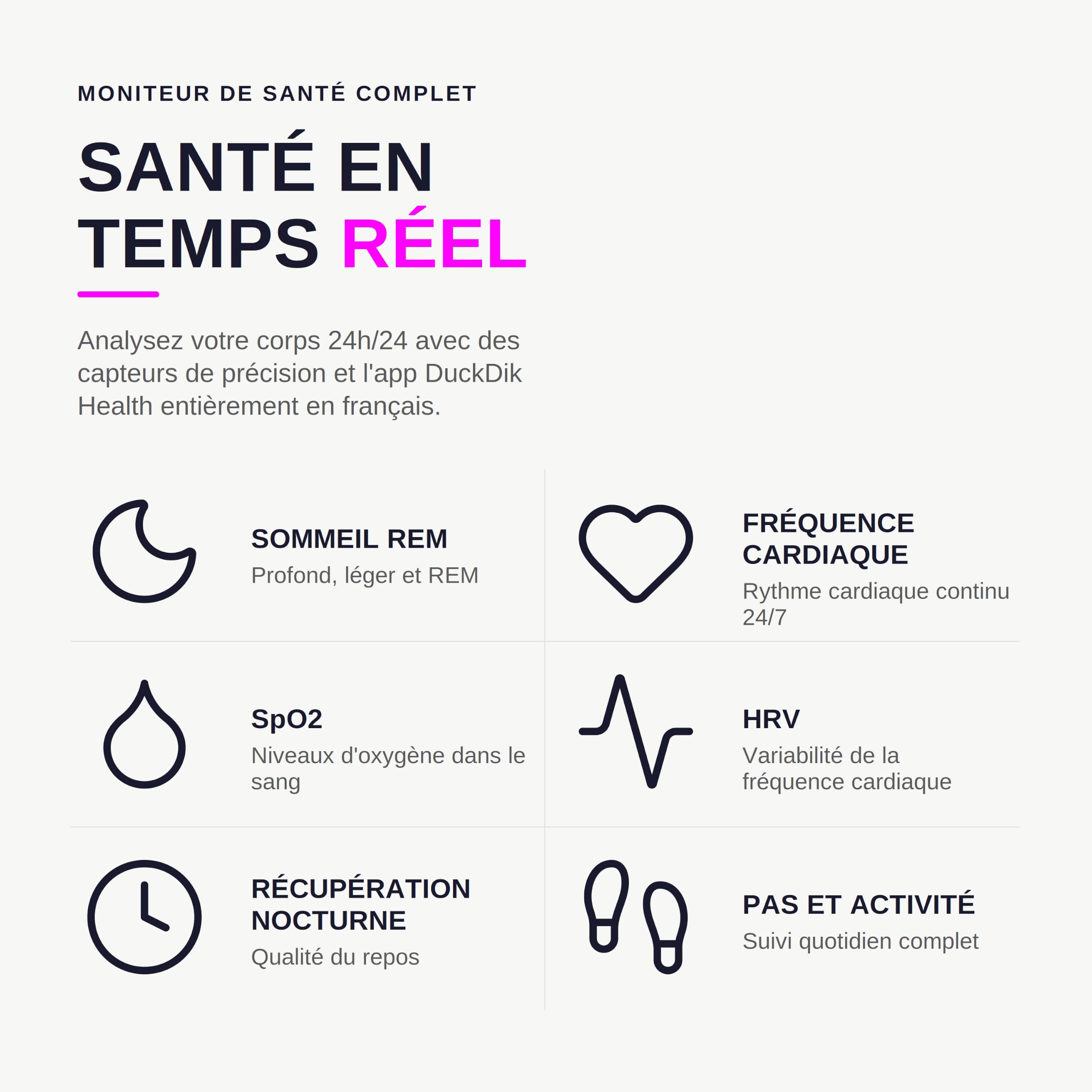 Sense Bracelet Connecté sans Écran Femme Homme, Conçu en Espagne, Coach IA, Suivi Sommeil Énergie Récupération, Fréquence Cardiaque 24/7 HRV SPO₂, IP68, +45 Jours, sans Abonnement, Rose