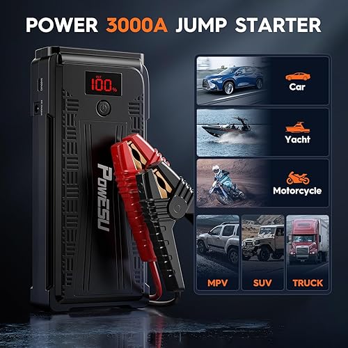 Miniatura 2 de Arrancador de batería de coche  3000 A pico de 12 V batería portátil de arranque (hasta 10.0 L de gas o motor diesel de 8 litros) Banco de energía