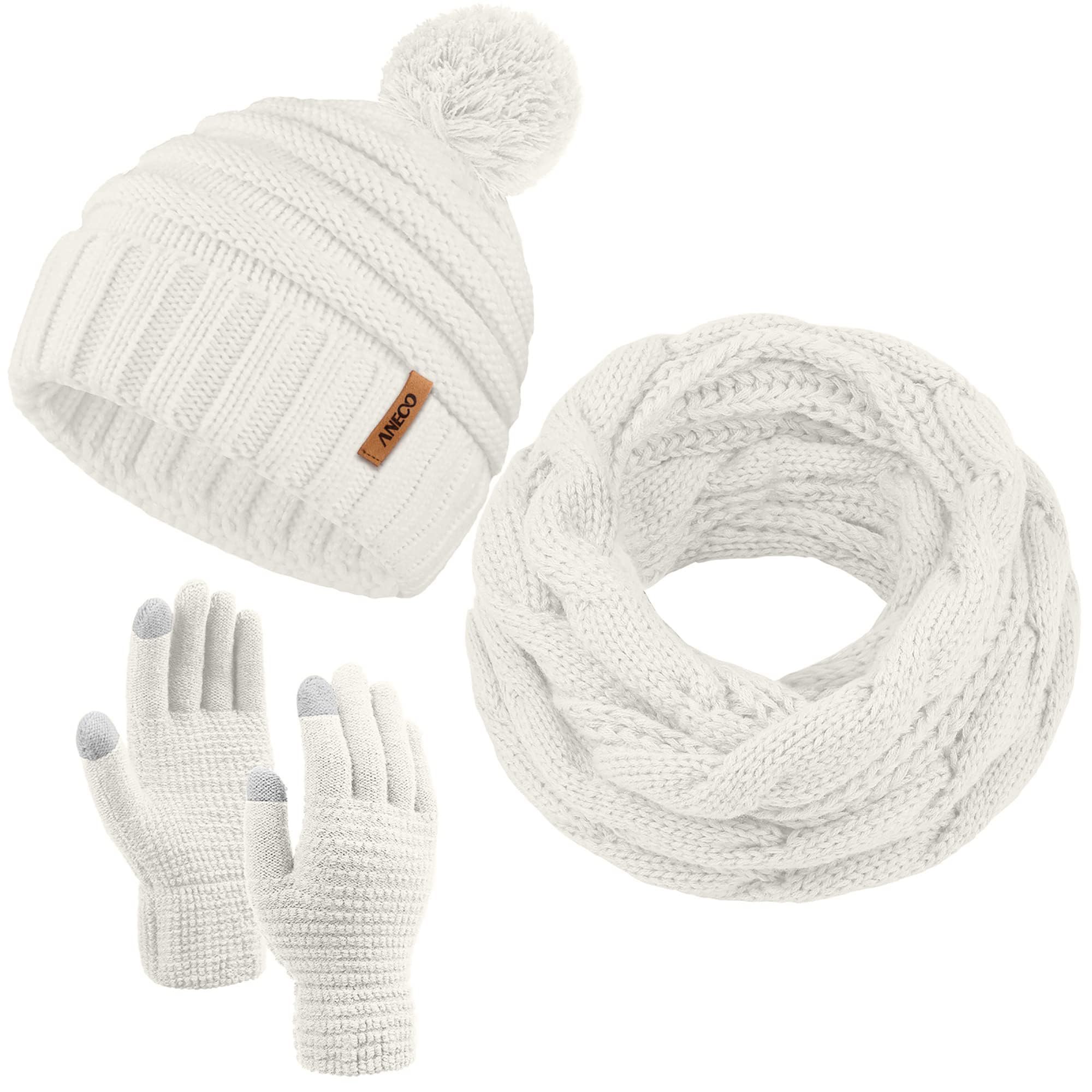 Winter Warm Knitted Scarf Beanie Hat and Gloves Set Men & Women's Soft Stretch Hat Scarf and Mitten Set-image-28
